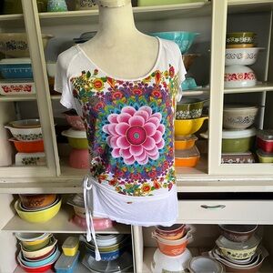 Desigual Iraia Mandala Graphic Side-Tie Shirt - Size Large
